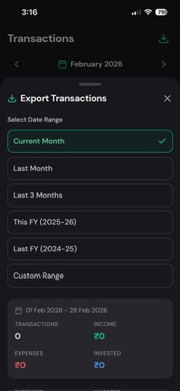 Export transactions with date range selection